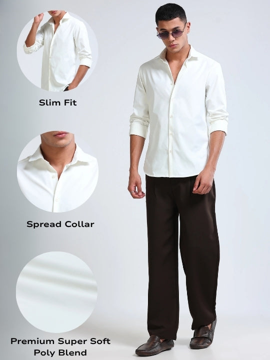 Men's Slim Fit Casual Solid Shirt White