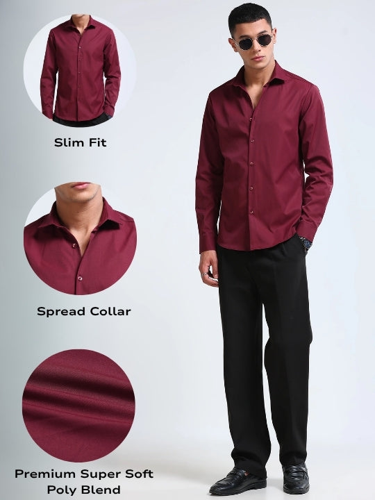 Men's Slim Fit Casual Solid Shirt Maroon