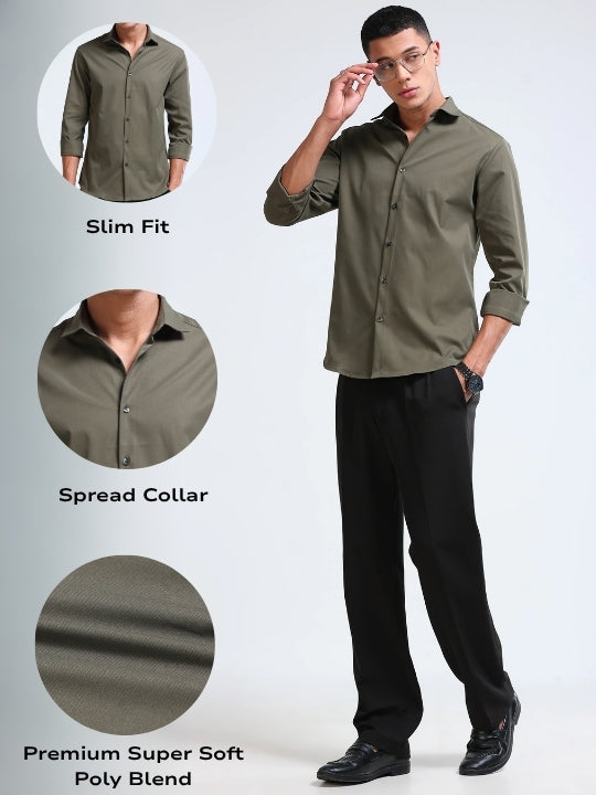 Men's Slim Fit Casual Solid Shirt Olive