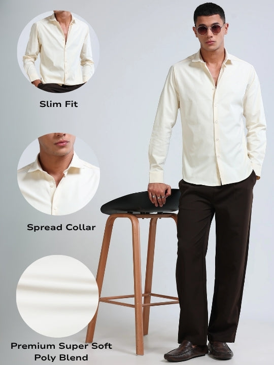 Men's Slim Fit Casual Solid Shirt Off White