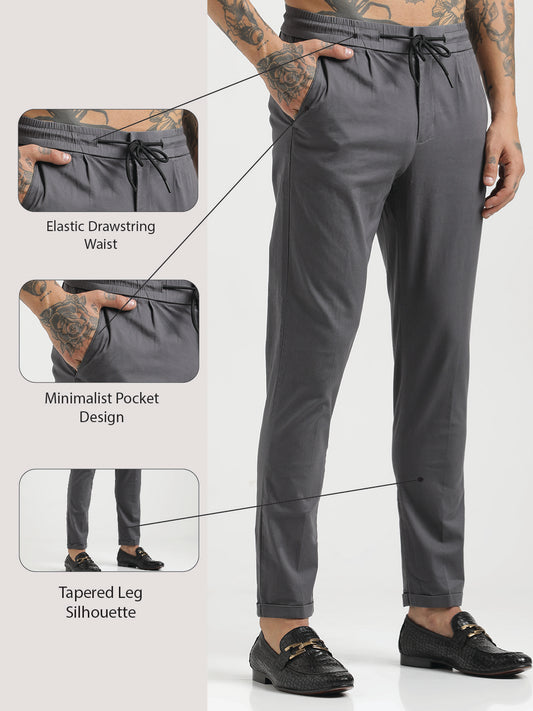Cotton Drawstring Trousers with Pockets Grey
