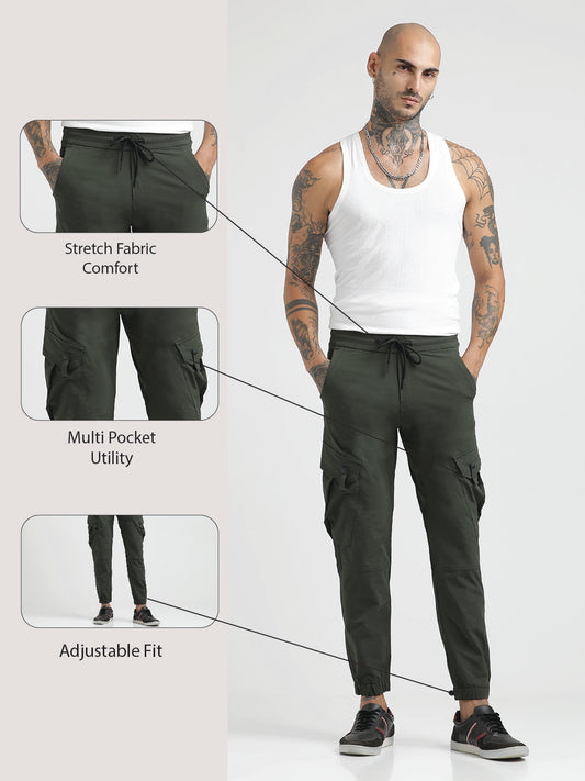 Utility Trousers with Elastic Edges Green