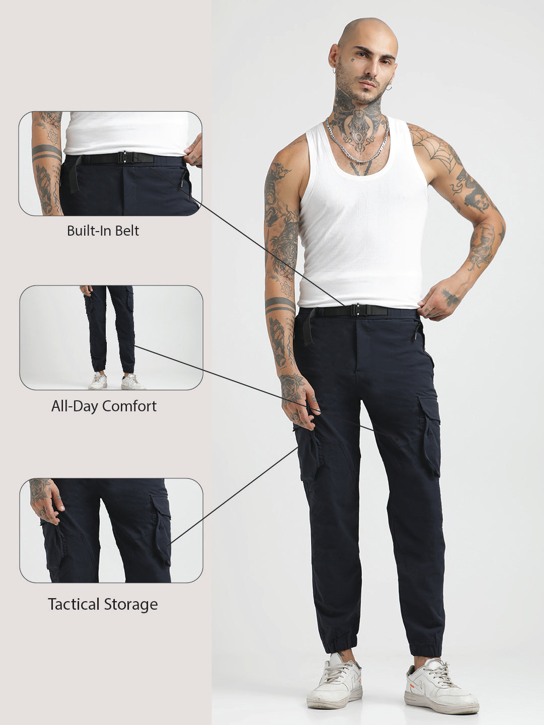 Cargo Joggers with Multi-Pocket Design Navy