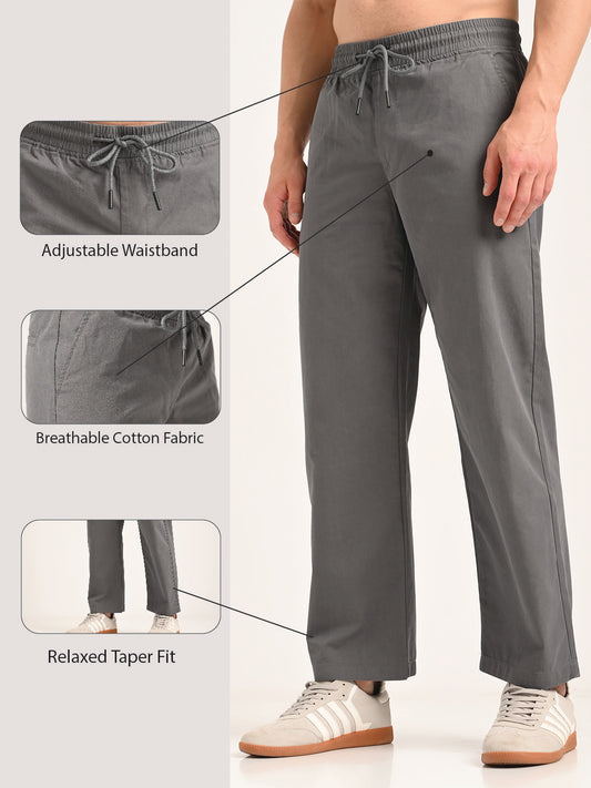 Cotton Style Trousers with Drawcord Grey