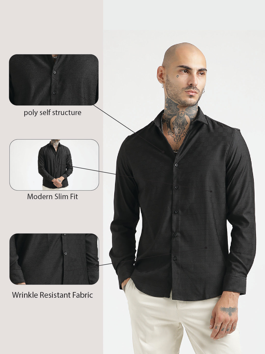 Textured Poly Shirt with Structured Finish Black