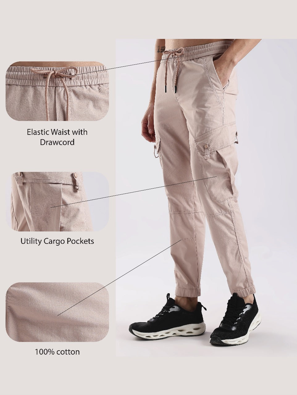 100% Cotton Slim Fit Cargo Pants Lt Pink