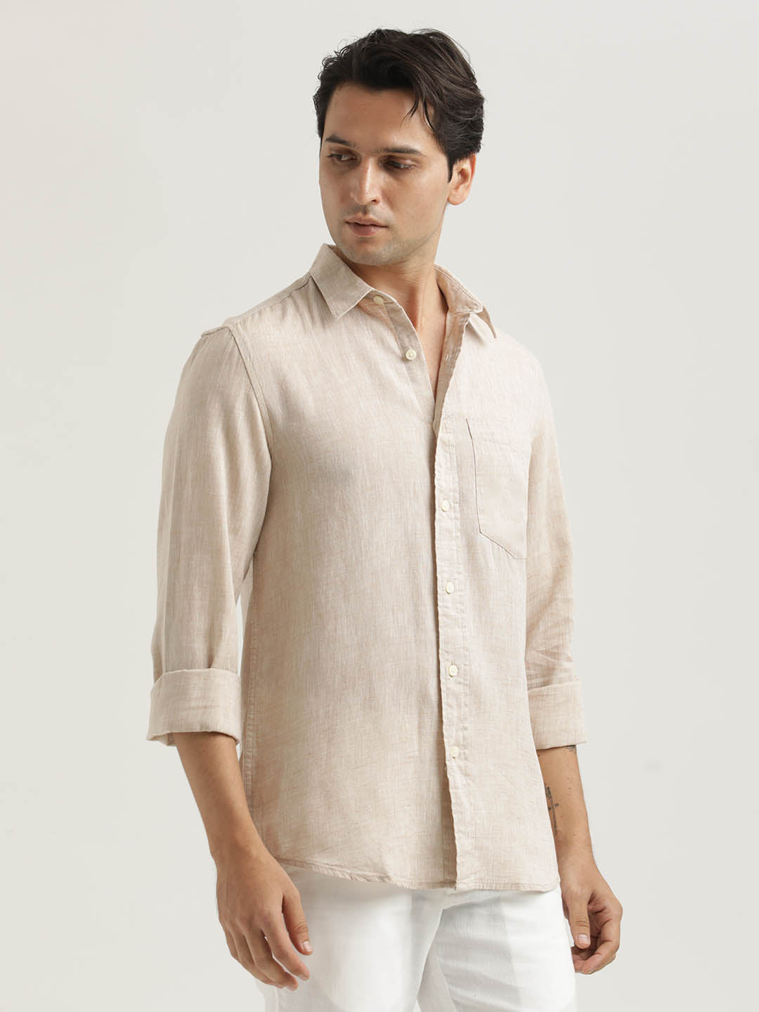 Linen-Cotton Blend Shirt Cream
