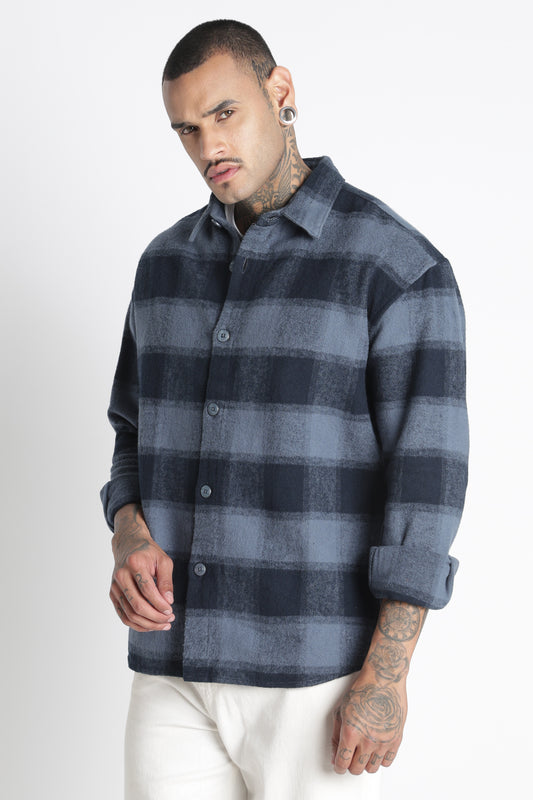 Brushed Check Casual Shirt Blue
