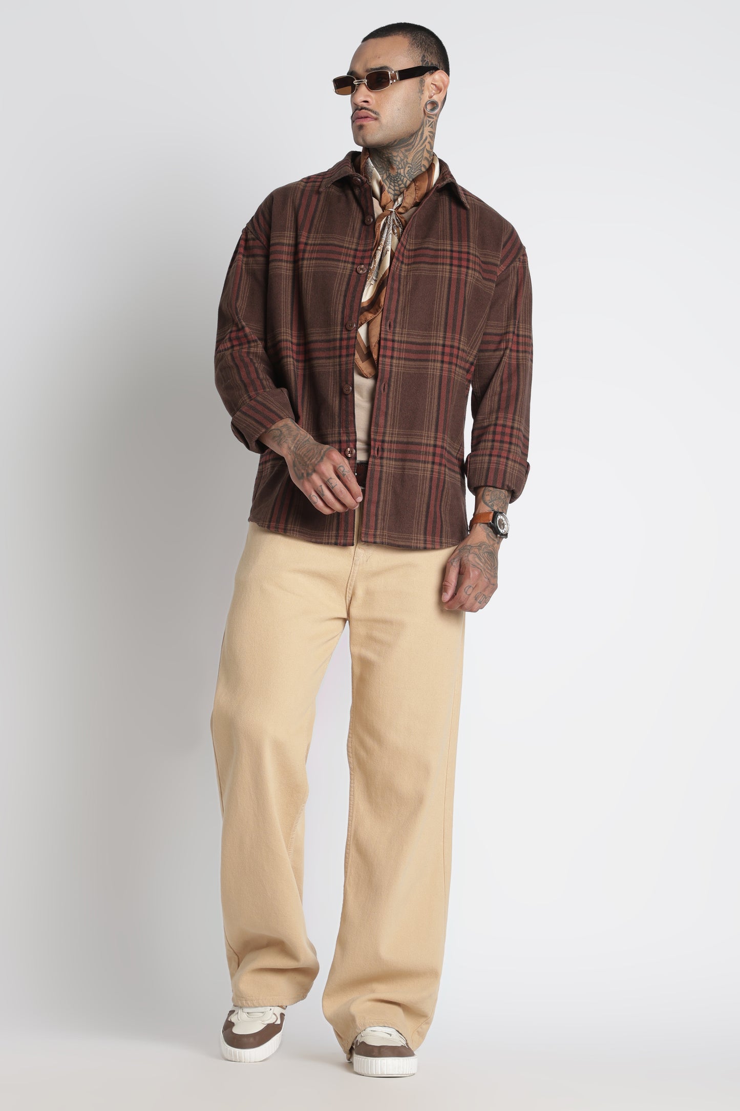 Brushed Check Casual Shirt Brown