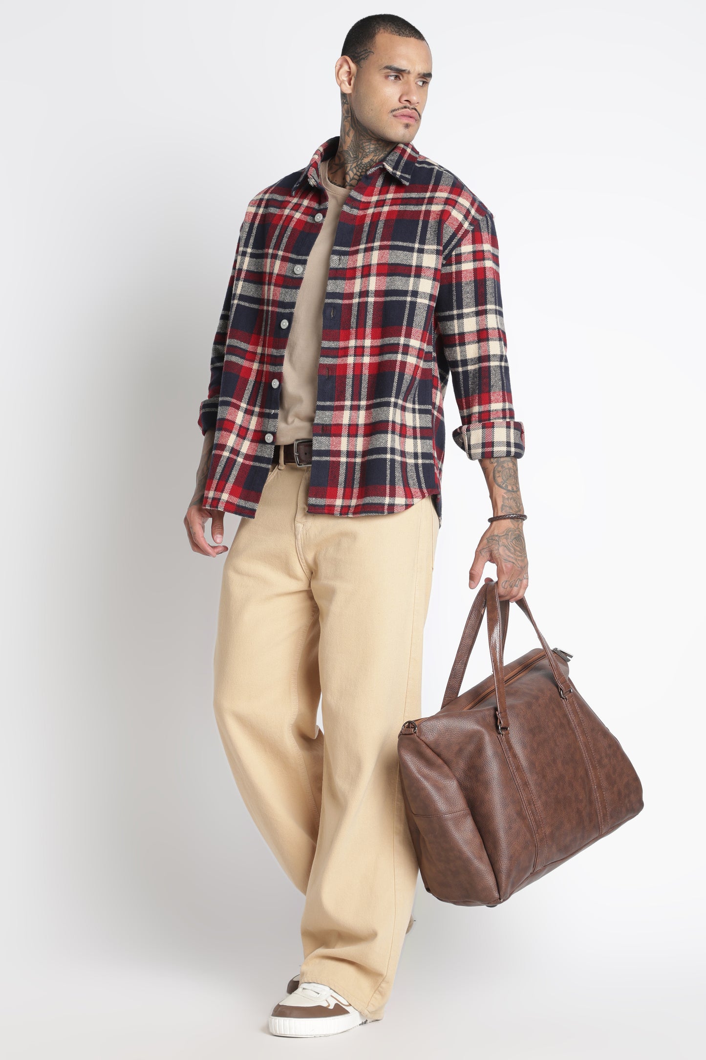 Brushed Check Casual Shirt Navy Red