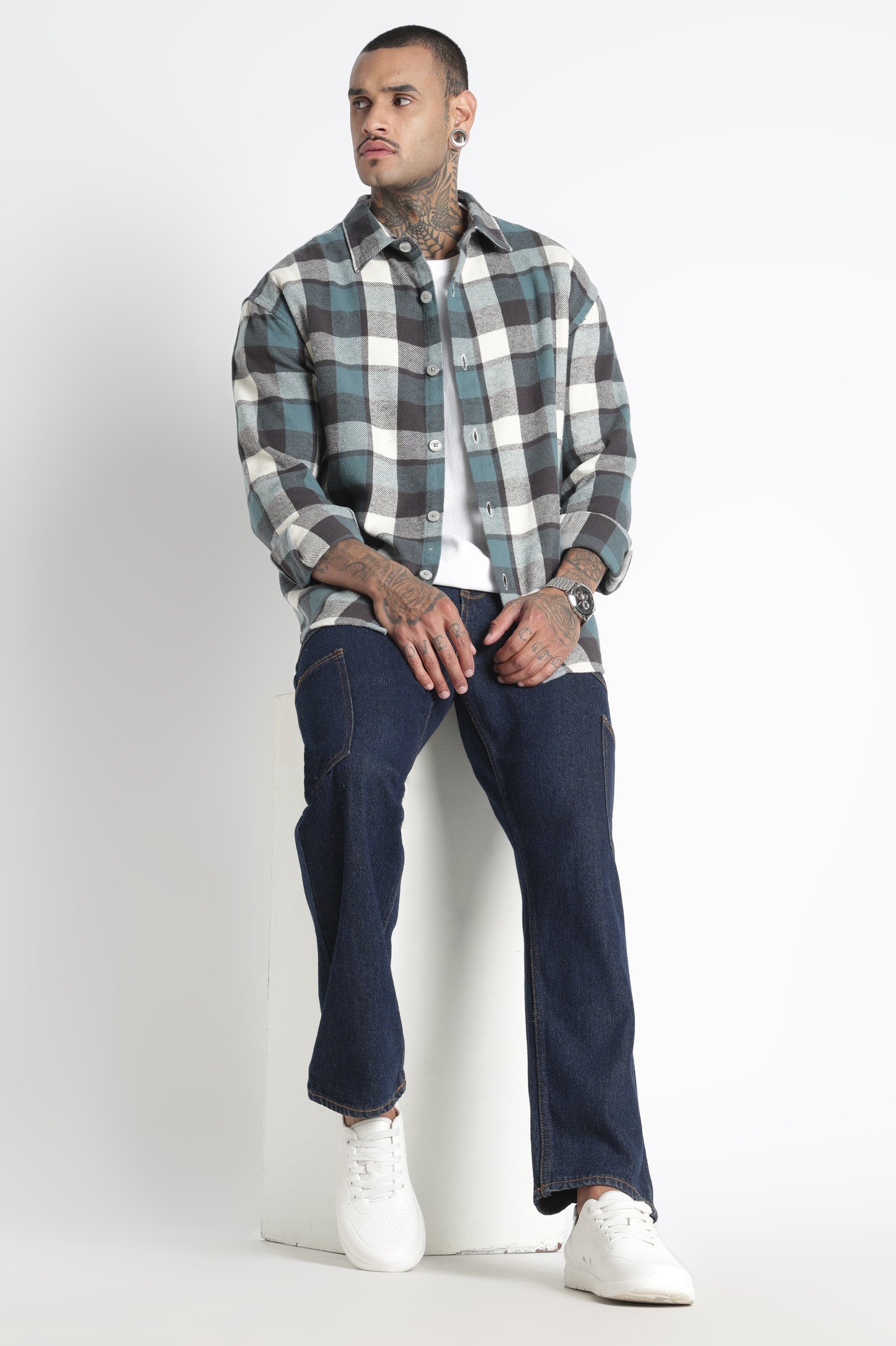 Brushed Check Casual Shirt Grey