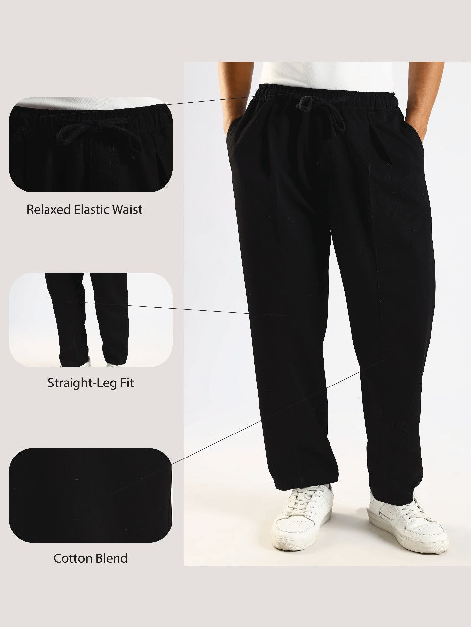 Cotton Blend Drawcord Trousers Black