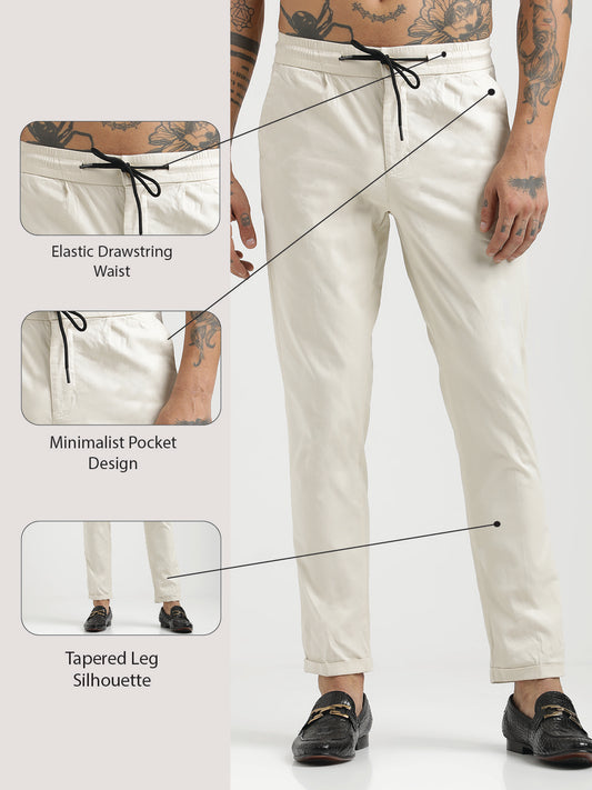 Cotton Drawstring Trousers with Pockets Cream