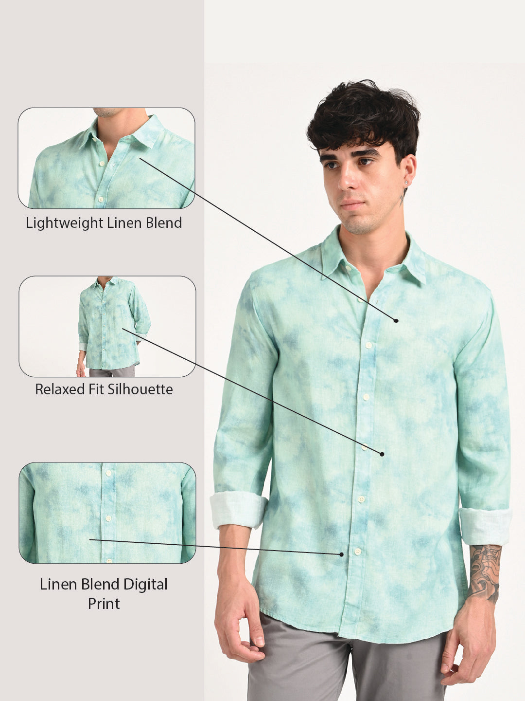 Digital Print Linen Blend Shirt Sky blue