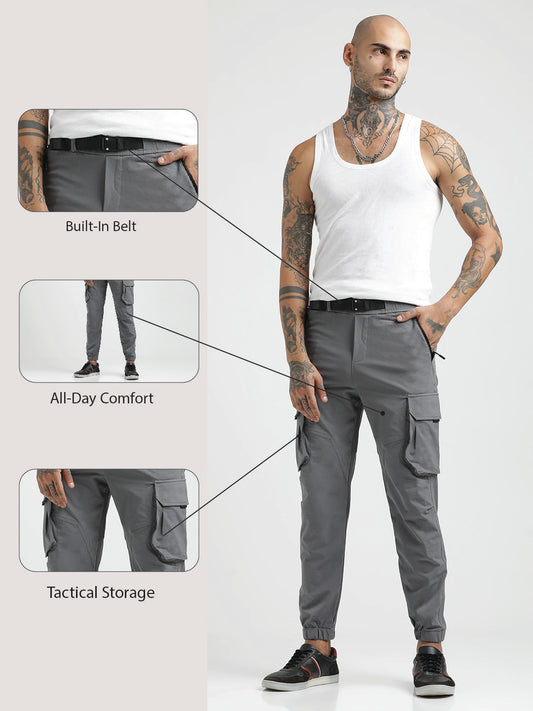 Cargo Joggers with Multi-Pocket Design Grey