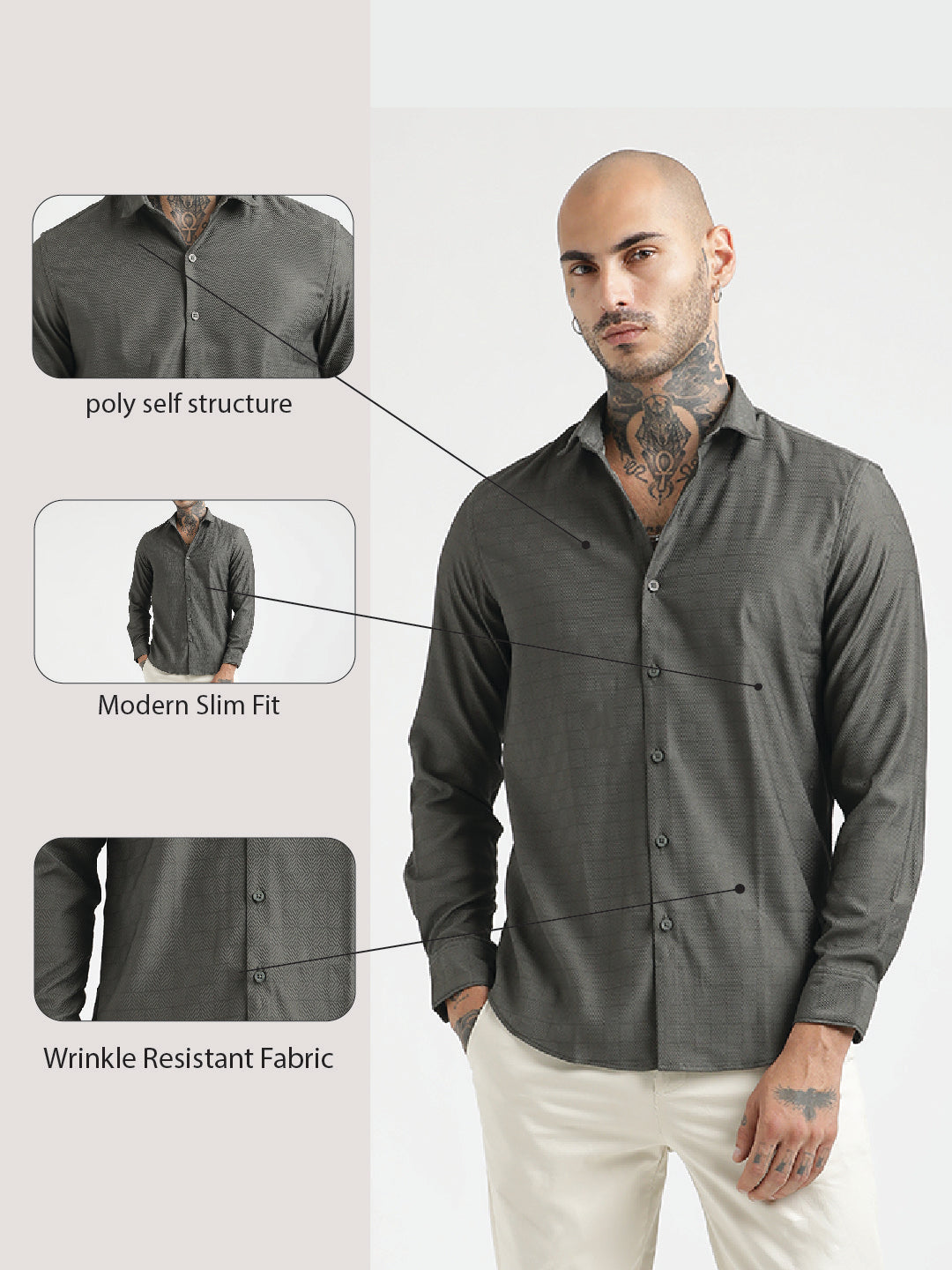 Textured Poly Shirt with Structured Finish Green