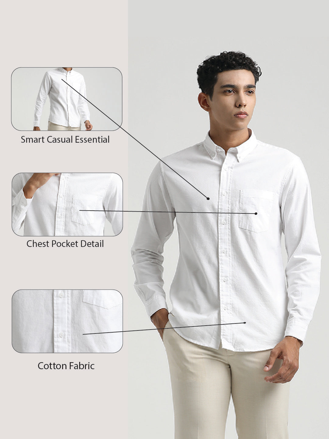 Oxford Cotton Shirt with Button-Down Collar White