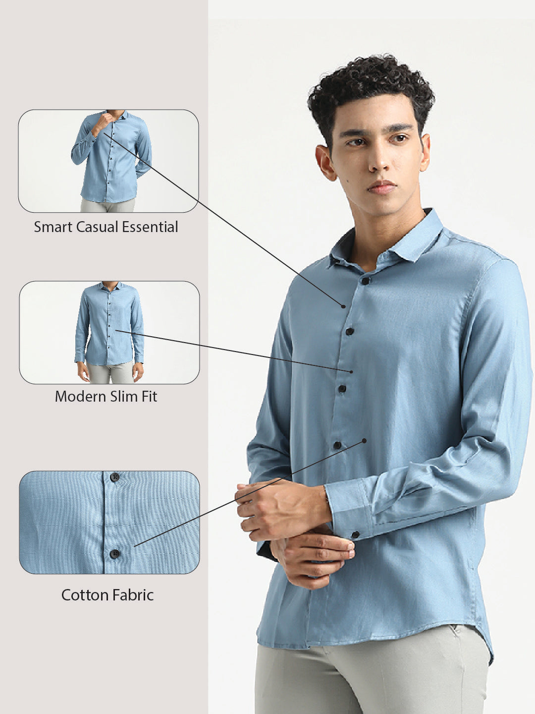 Textured Cotton Shirt with Dobby Weave Lt blue