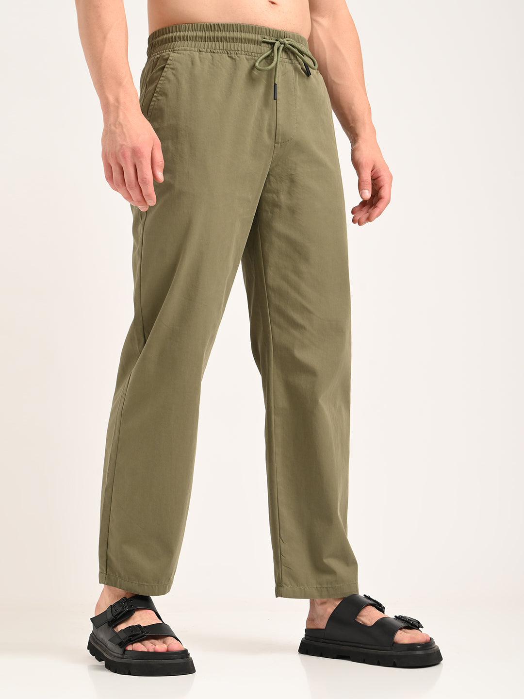 Cotton Style Trousers with Drawcord Green