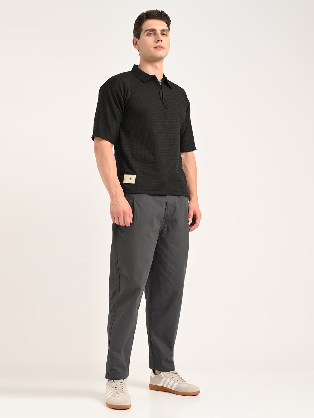 Relaxed Cotton Trousers with Drawcord Grey