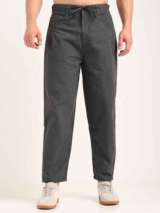 Relaxed Cotton Trousers with Drawcord Grey