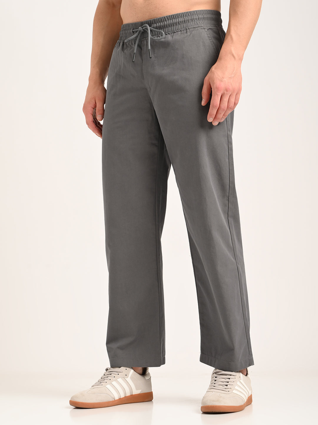 Cotton Style Trousers with Drawcord Grey