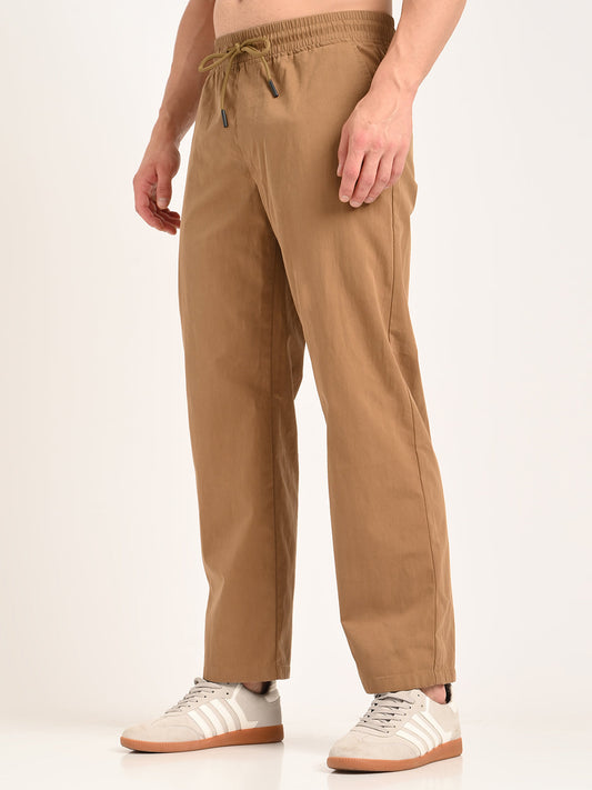 Cotton Style Trousers with Drawcord Khaki