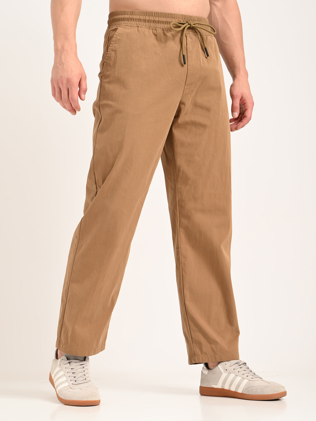 Cotton Style Trousers with Drawcord Khaki