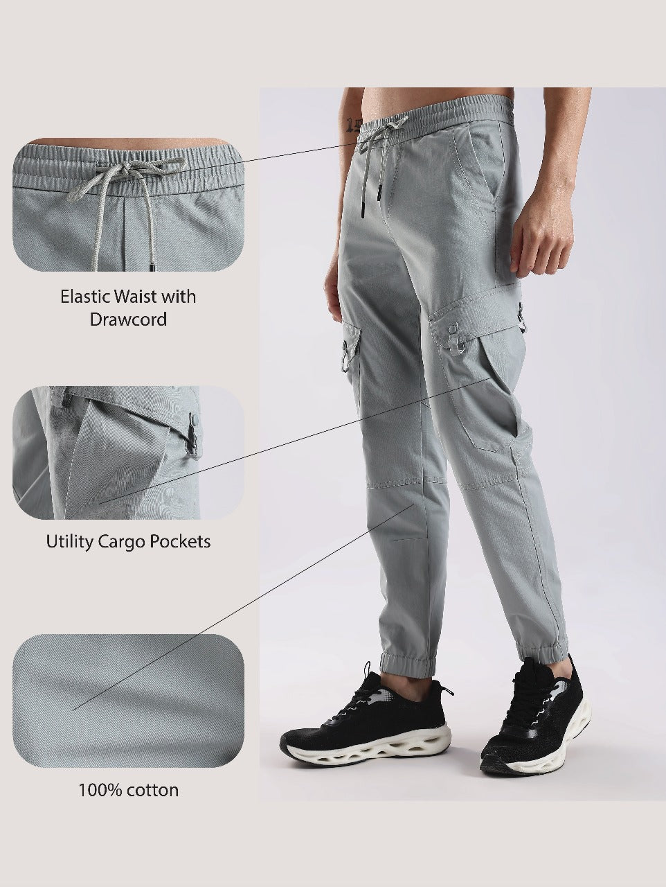 100% Cotton Slim Fit Cargo Pants Lt Blue