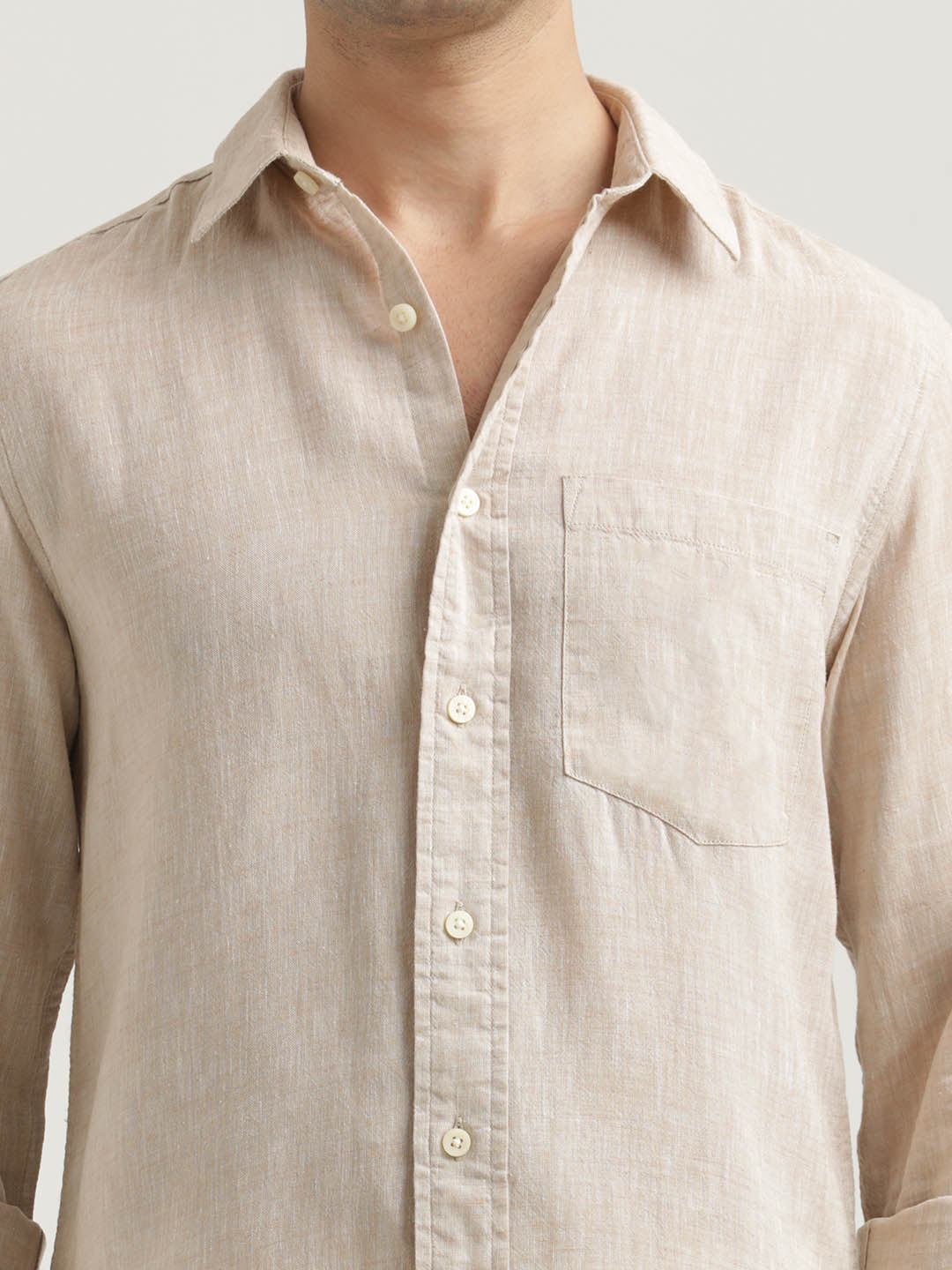 Linen-Cotton Blend Shirt Cream