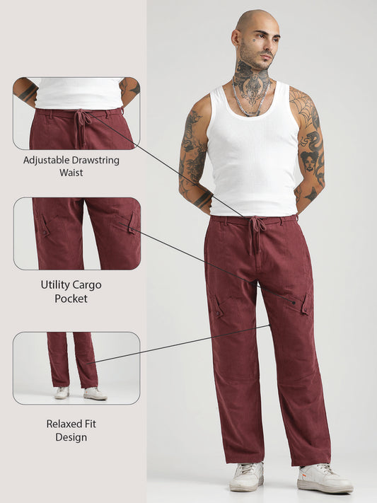 Velvet Cargo Trousers Maroon