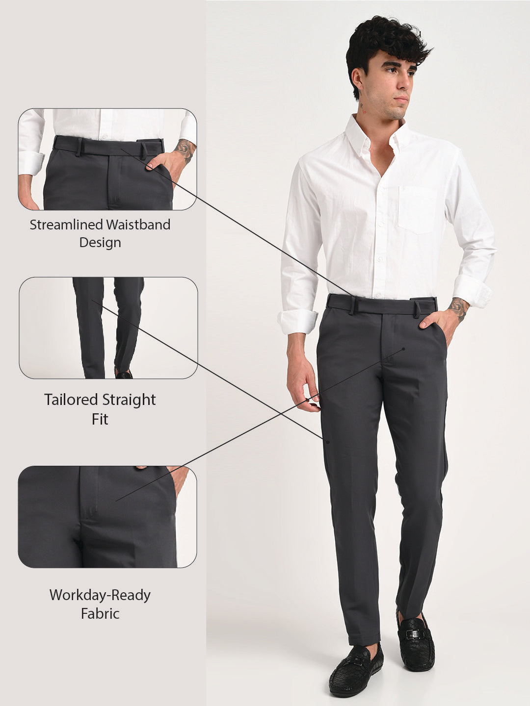 Textured Polyester Trousers Dk Grey