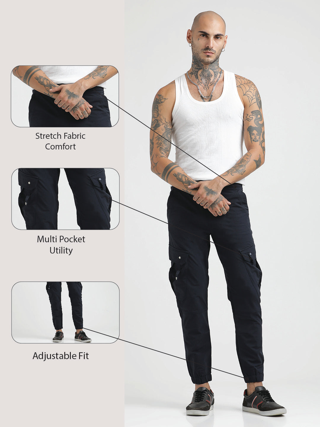 Utility Trousers with Elastic Edges Navy