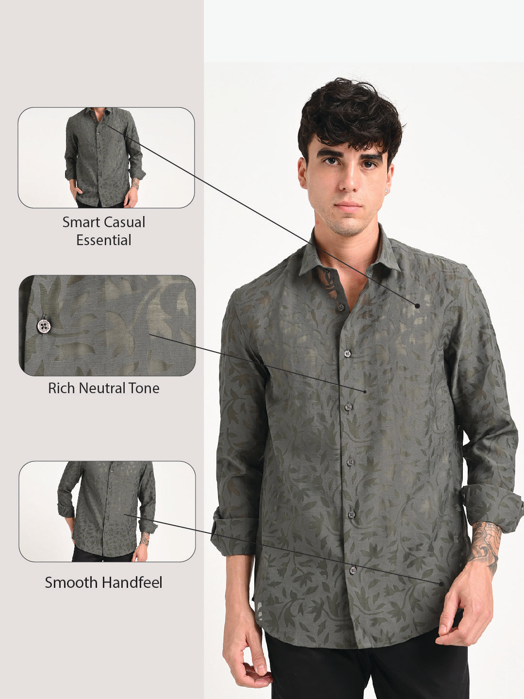 Slim Fit Nylon Burnout Shirt Grey