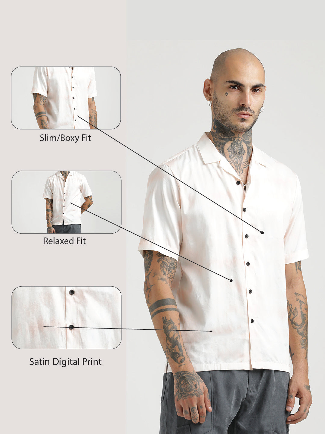 Printed Cotton Satin Shirt Peach