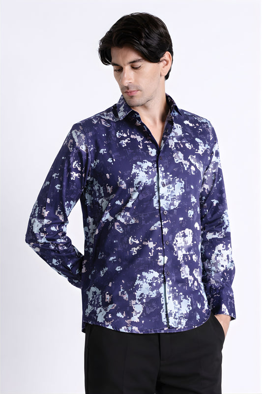 Floral Digital Print Shirt Dk Blue