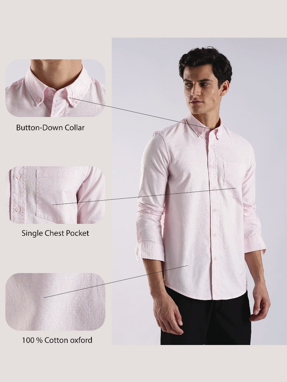 100% Cotton Oxford Solid Shirt Pink