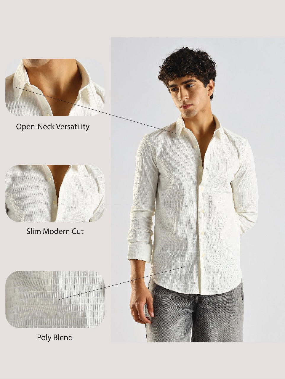Self-Designed Poly Blend Slim Fit Shirt White