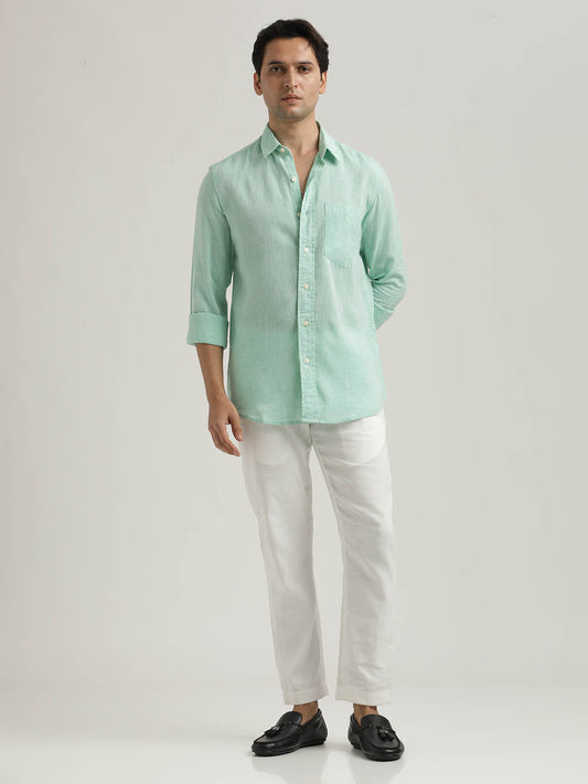 Linen-Cotton Blend Shirt Lt Green
