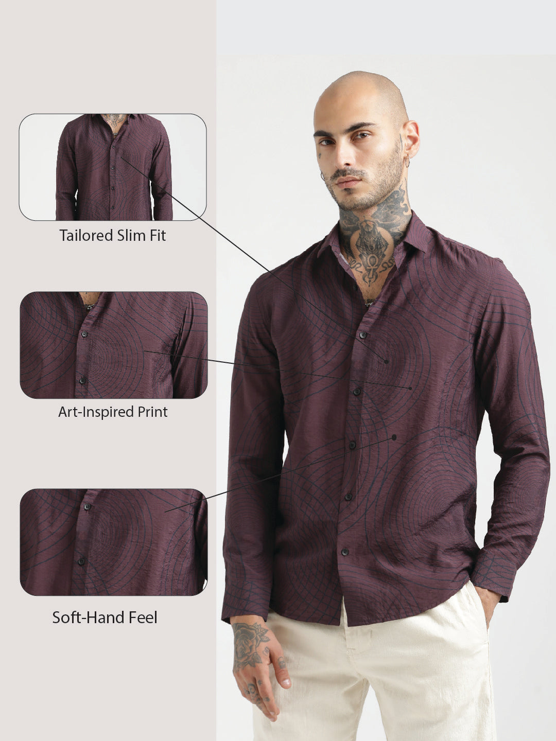 Nylon Digital Print Shirt Maroon