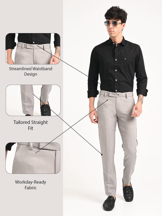 Textured Polyester Trousers Grey