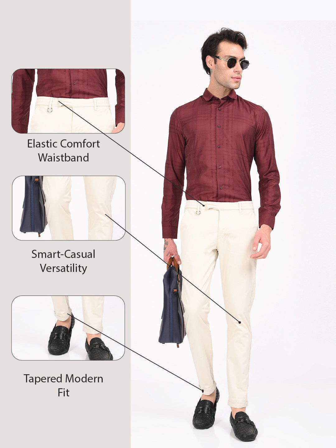 Stretch Trousers with Utility Pockets Beige