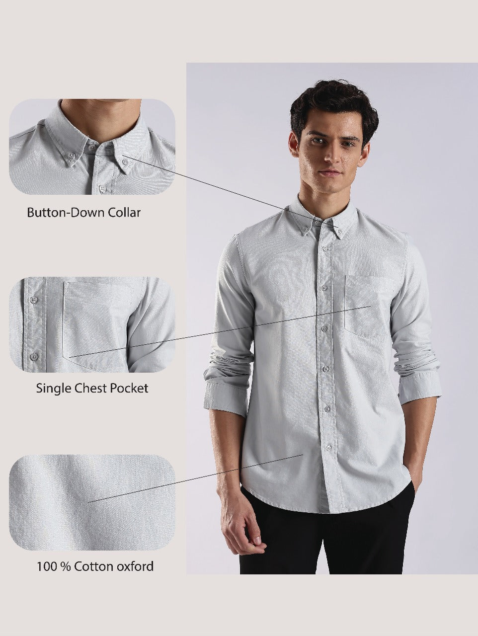 100% Cotton Oxford Solid Shirt Off White