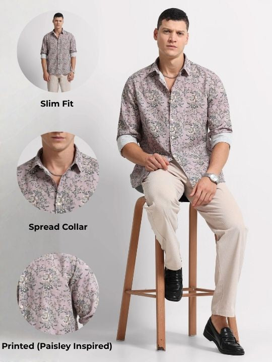 Cotton Linen Digital Printed Shirt Pink