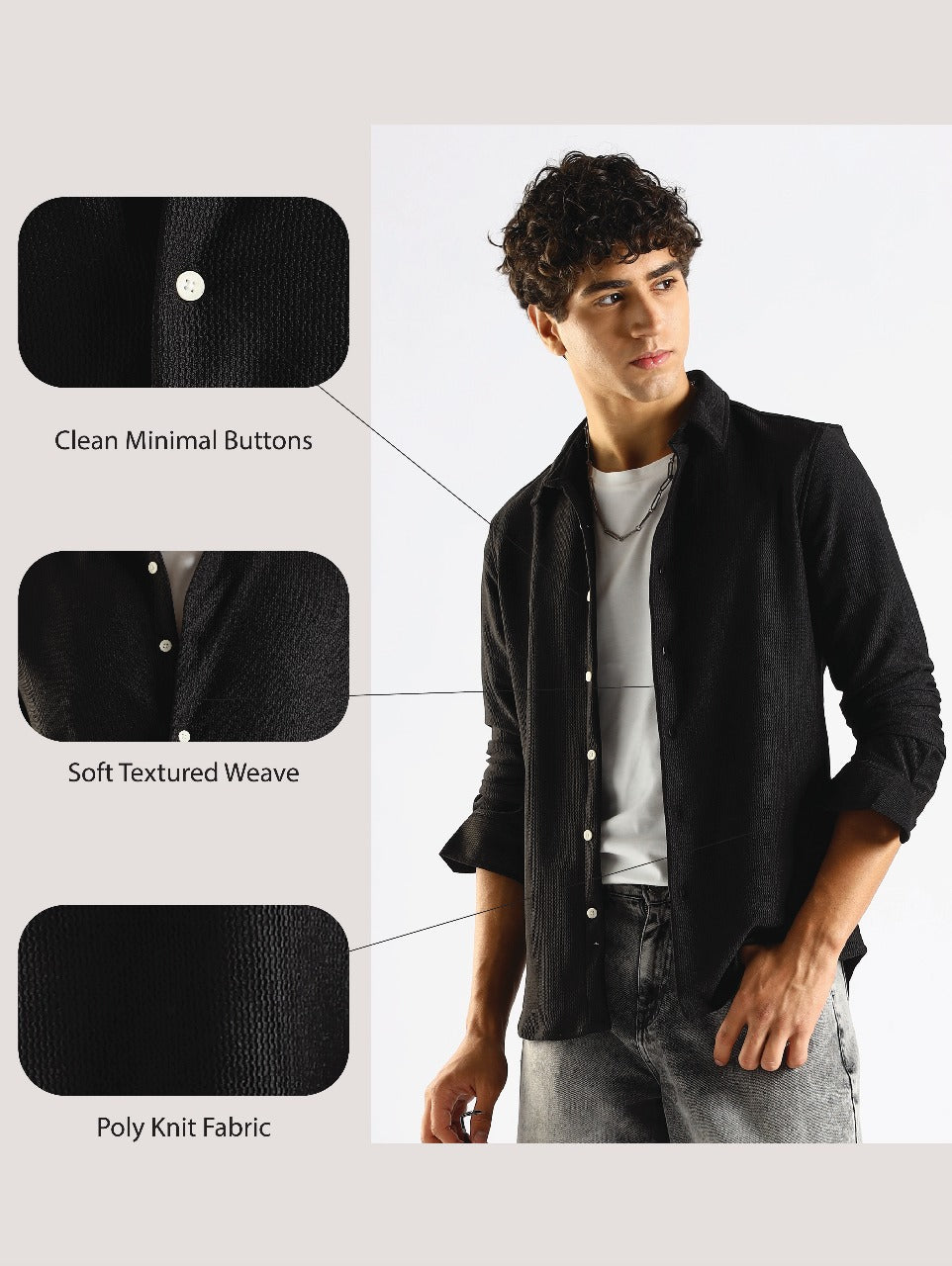 Textured Poly Knit Shirt Black