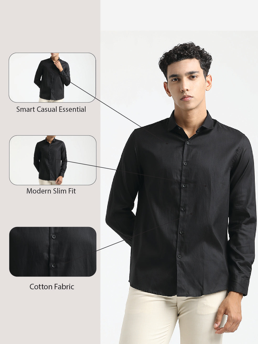 Textured Cotton Shirt with Dobby Weave Black