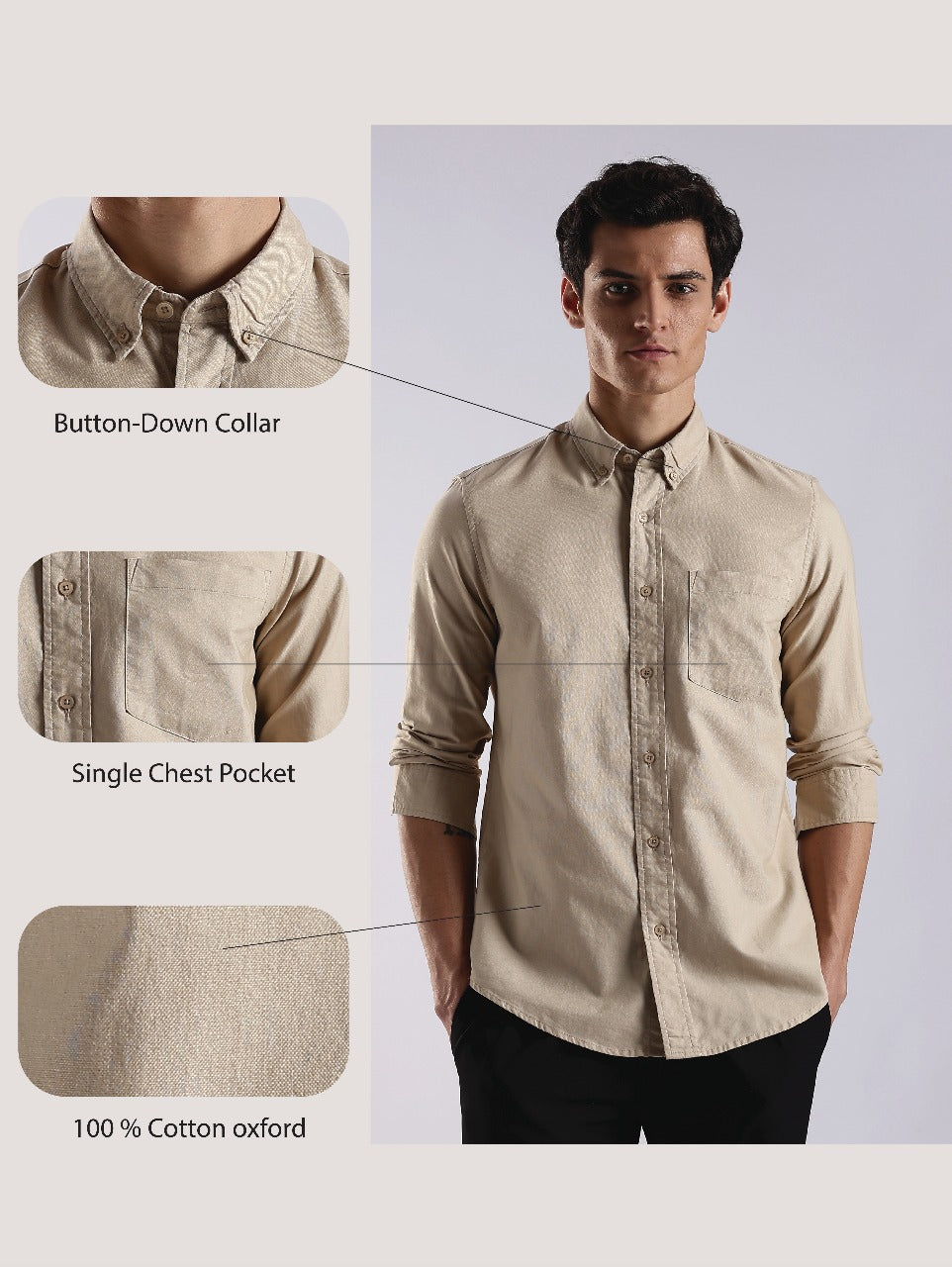 100% Cotton Oxford Solid Shirt Cream
