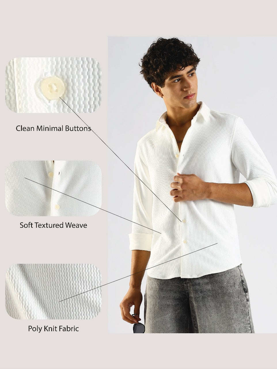 Textured Poly Knit Shirt White