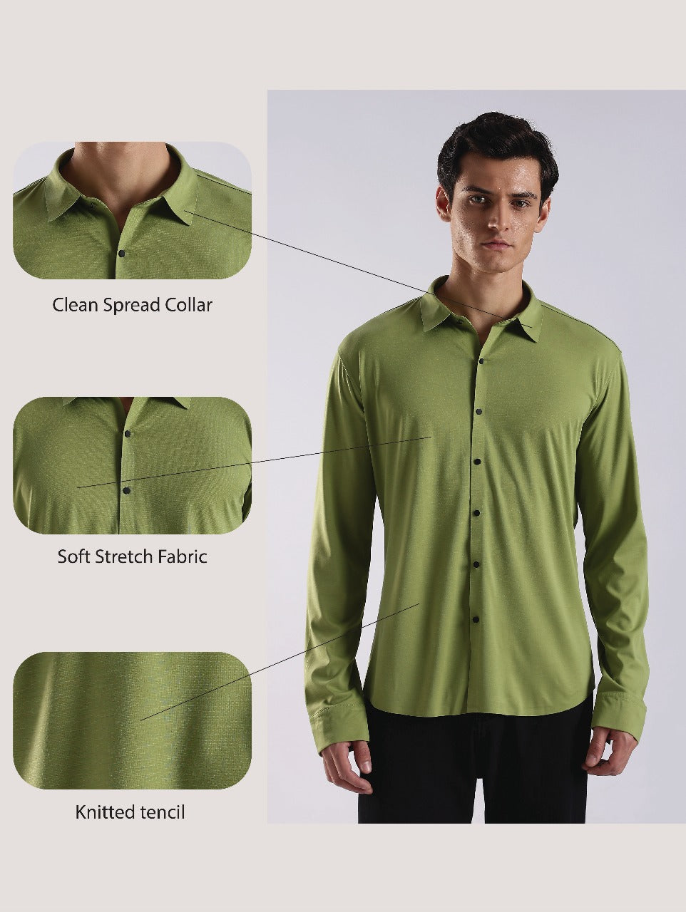 Knitted Tencel Stichless Finish Shirt Green