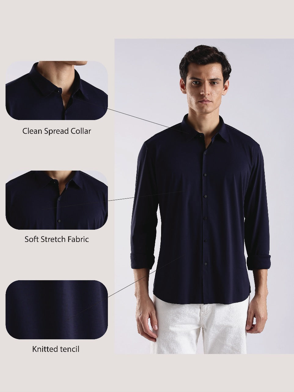 Knitted Tencel Stichless Finish Shirt Navy
